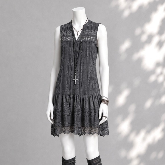 Rebecca Taylor Dresses & Skirts - Rebecca Taylor Silk Mini Dress Gray Lace Whimsigoth Boho Shift Dress Sz 4